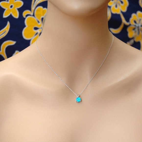 Round Tiny Blue Lab Opal Pendant - Picture 4 of 4